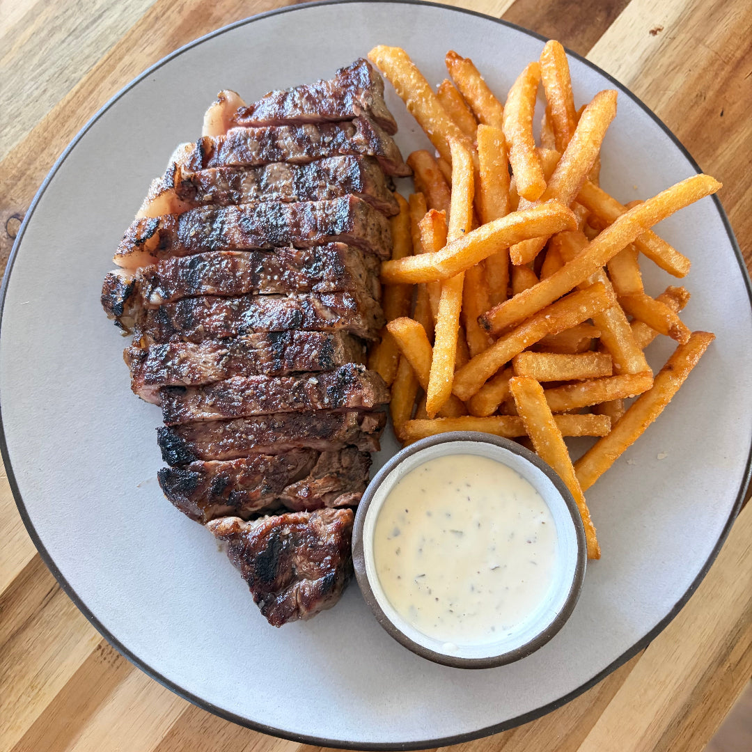 NY STRIP · FRIES · CHIMICHURRI AIOLI