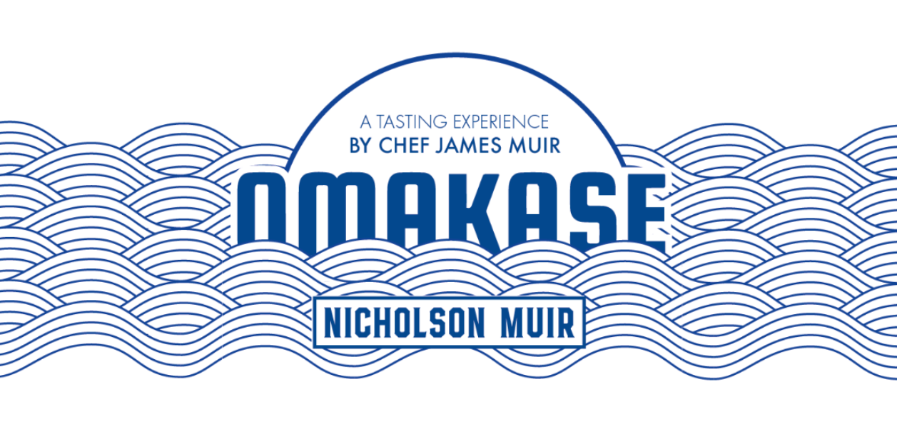 Omakase logo with wavy lines on a white background